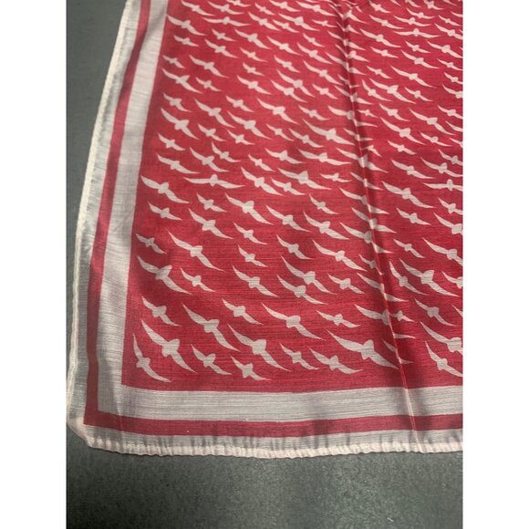 Vintage Red & White Bird Print Scarf Rayon Nylon Made In Japan 20" Square - Picture 9 of 9